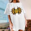 Women's Vintage Sun And Moon Printed Pattern Casual Short Sleeve Tops Blouse