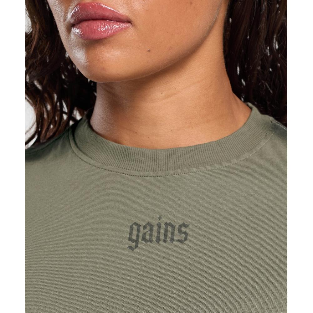 Gymshark Gains Washed HeavyweighT CoTTon T shirT Base Green sTrengTh Green B3c2p Ec3x