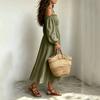 Women's Cotton Linen Off Shoulder Spaghetti Strap Ruffled Maxi Dress Loose Fit Vacation