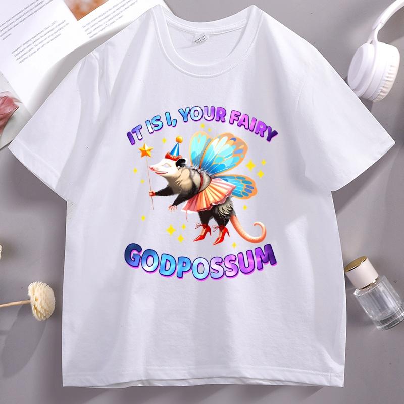 

Funny Vintage Opossum T-shirt It Is I Your Fairy Godpossum Black T-Shirts Casual Round Neck Cotton Comfortable Tshirt Clothes 4XL