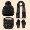 3Pcs/Set Kids Hat Scarf Gloves Set Rainbow Twist Texture Plush Ball Decor Knitting Hat