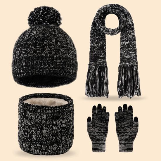 3Pcs/Set Kids Hat Scarf Gloves Set Rainbow Twist Texture Plush Ball Decor Knitting Hat