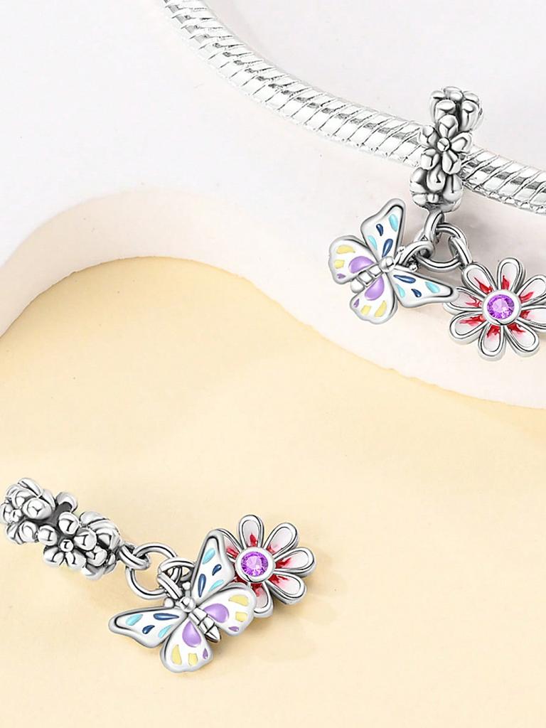 Charms Plata Colorful Butterfly Sunflower Beads Copper Plated Fit Copperoriginal Bracelet For Jewelry Making Diy Charm