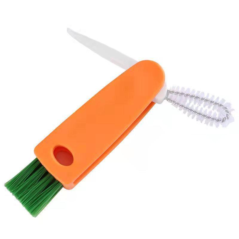 3 in 1 Feeding Bottle Brush Carrot Cleaning Brush Cute Portable Fashion Baby Bottles Cap Grooved Cup Cover Brush Mini Multifunctional  Accessories
