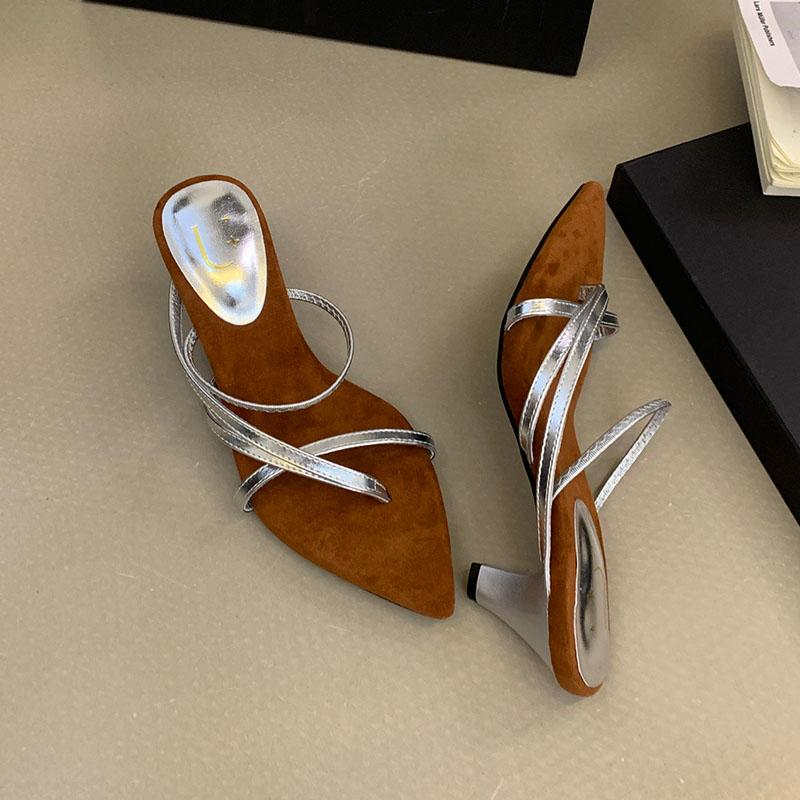 Fashion Fashion Pointed Toe Women Heels Pumps Shoes Slip On Footwear Shallow Ladies High Heels Shoes Female Slides Sandals Flip Flops