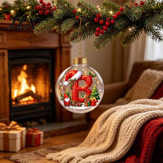Indoor Outdoor Xmas Hanging Ornaments 26?Letter Acrylic Christmas Ball Ornament, 3D Crystal Style Alphabet Tree Decorations Pendant, Home