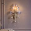 Bedroom Wall Lighting Iris Bloom Sconce, Vintage Floral Light with Faux Crystal Luxury Interior Drops, Romantic Purple Ambient Lamp for Living