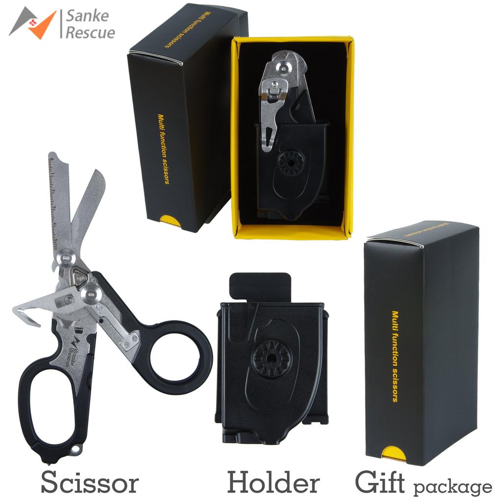 Sanke Rettungs-Traumaschere, Notfallschere, Werkzeug aus Edelstahl, faltbare Traumaschere mit Riemenschneider, Glasbrecher, EDC