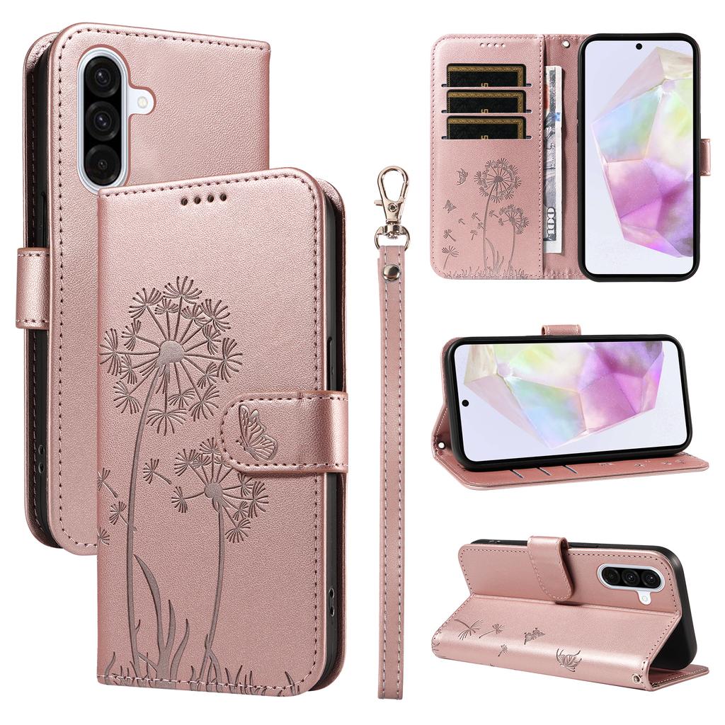 For Samsung Galaxy A56 5G Leather Wallet Case with Strap Dandelion Imprint Phone Stand Cover