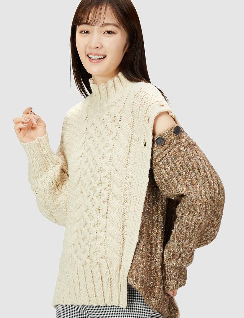 Lily Brown Half Cable Knit Top LWNT214170 IVR F Women's