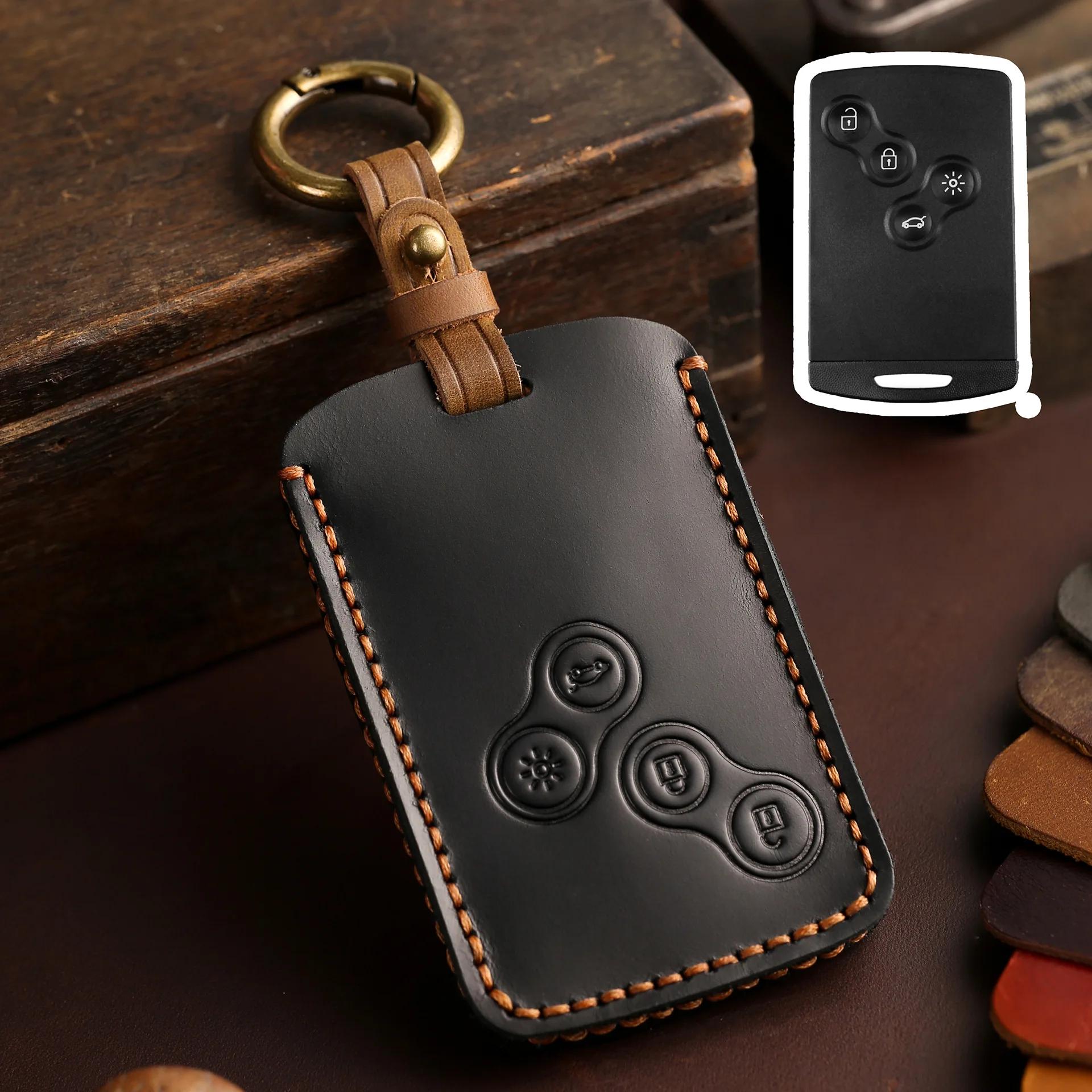 

Handmade Leather Car Key Case Cover Shell for Renault Duster Captur Clio Logan Megane Koleos Scenic Nema Fluence Zoe Accessories чёрный