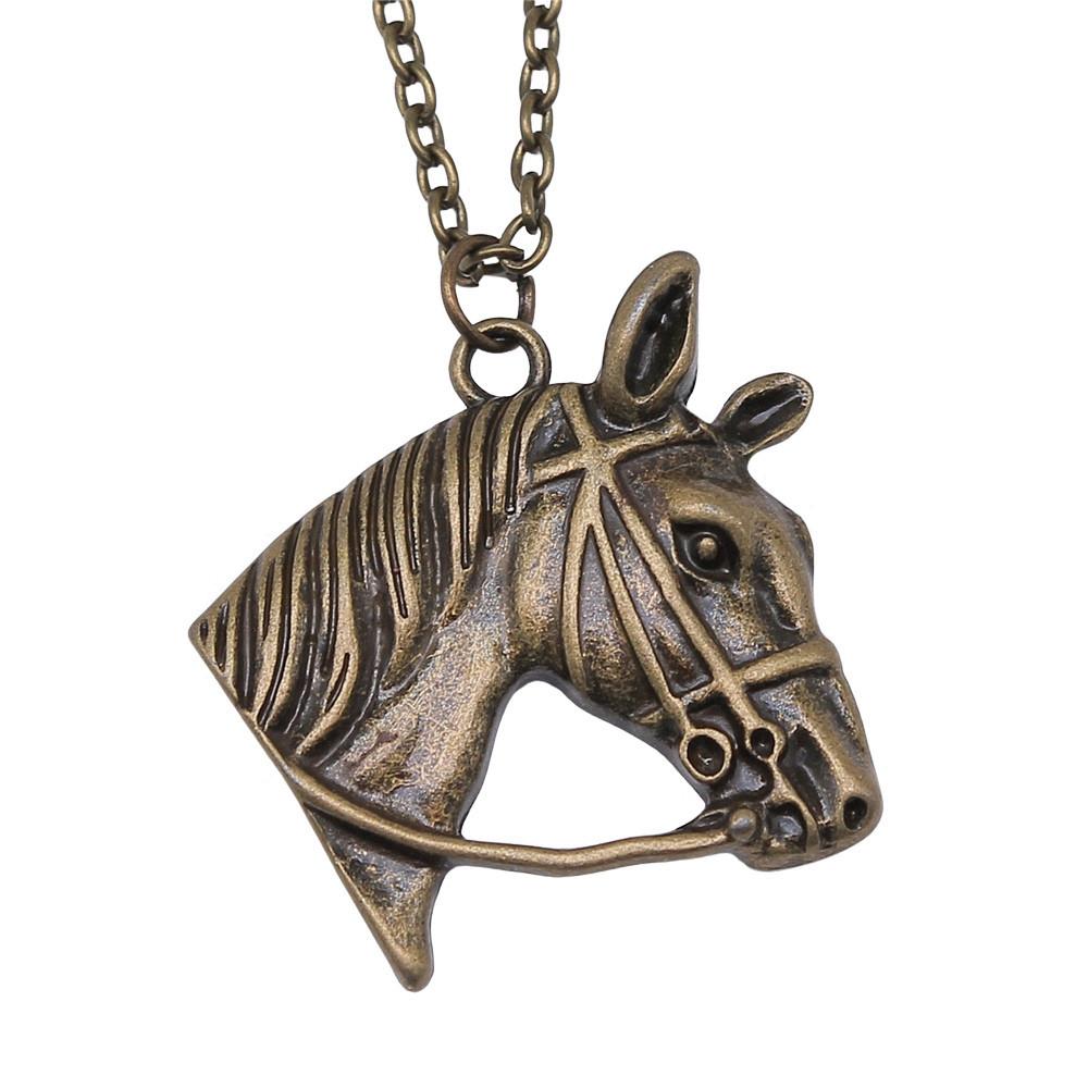 Horse Head Pendant Necklace Equestrian Cowboy Western Style Jewelry 45cm or 70cm long chain