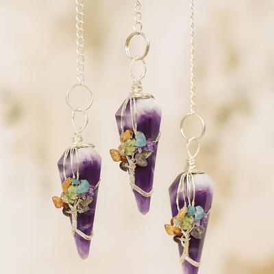 Amethyst Crystal Pendulum with Seven Chakra Beads