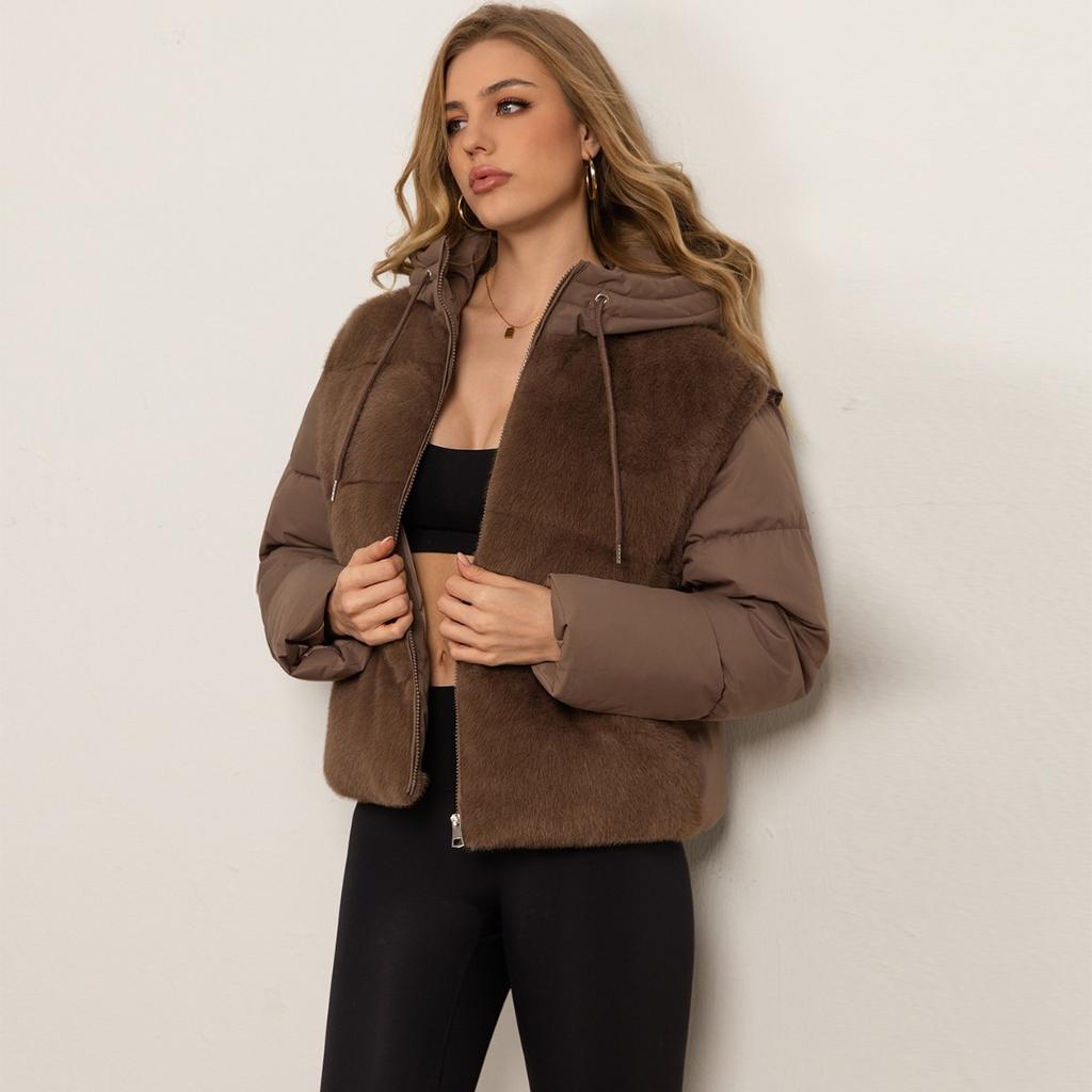 Winter New Detachable Hood Spliced Fleece Loose Warm Cotton Coat Fashion Versatile Outerwear