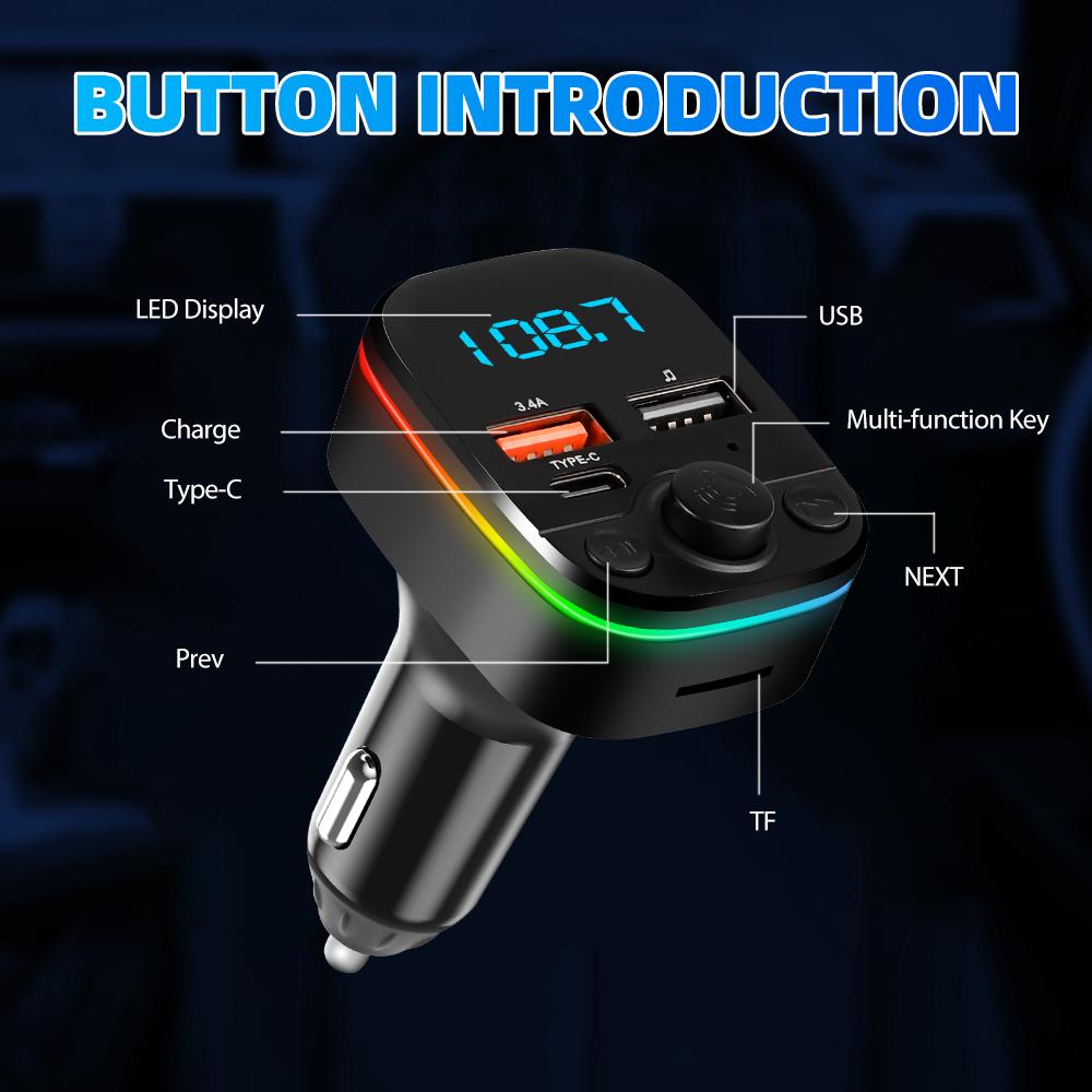 Transmetteur FM Bluetooth 5.0 Pour Voiture - Chargeur Double USB, Appels Mains Libres, Carte TF, Son Haute Qualité