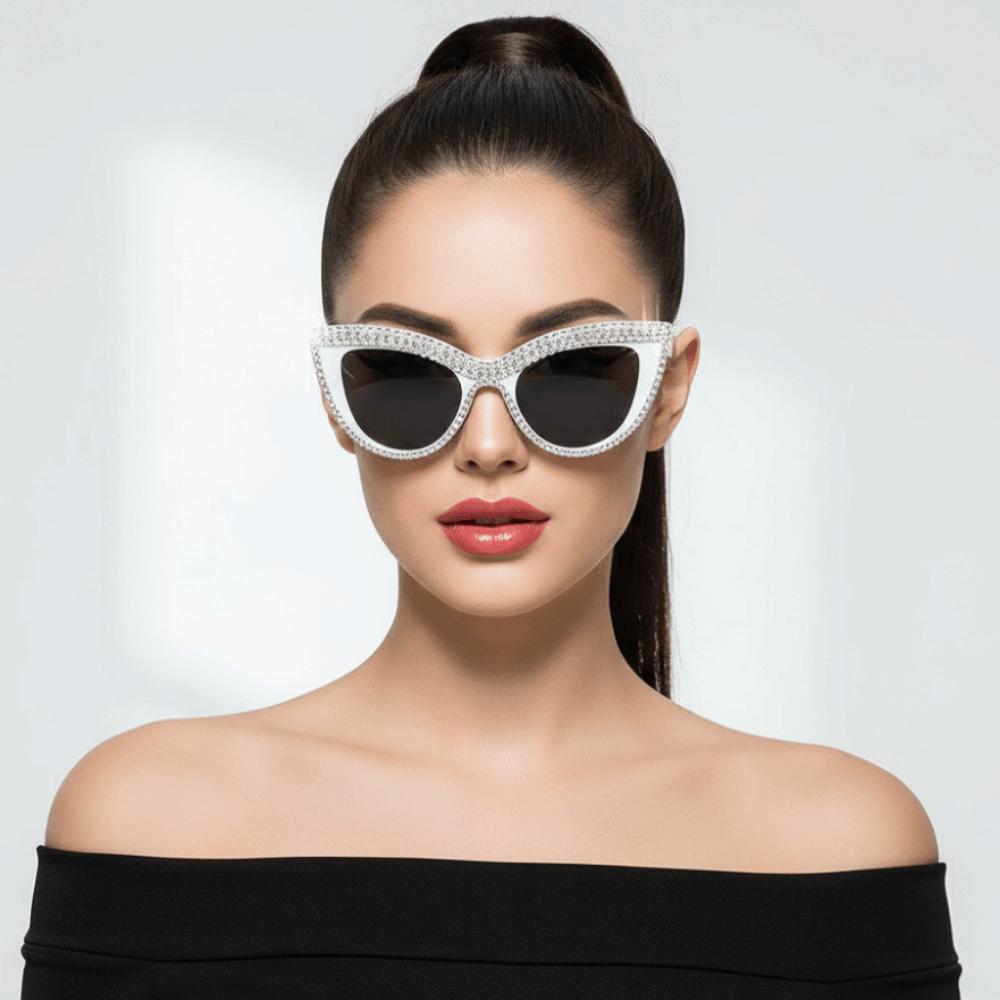 Sparkling Cat Eye Eye Sunglasses Large Frame Rhinestone Accents Rhinestone Eye Sunglasses Lightweight UV Protection