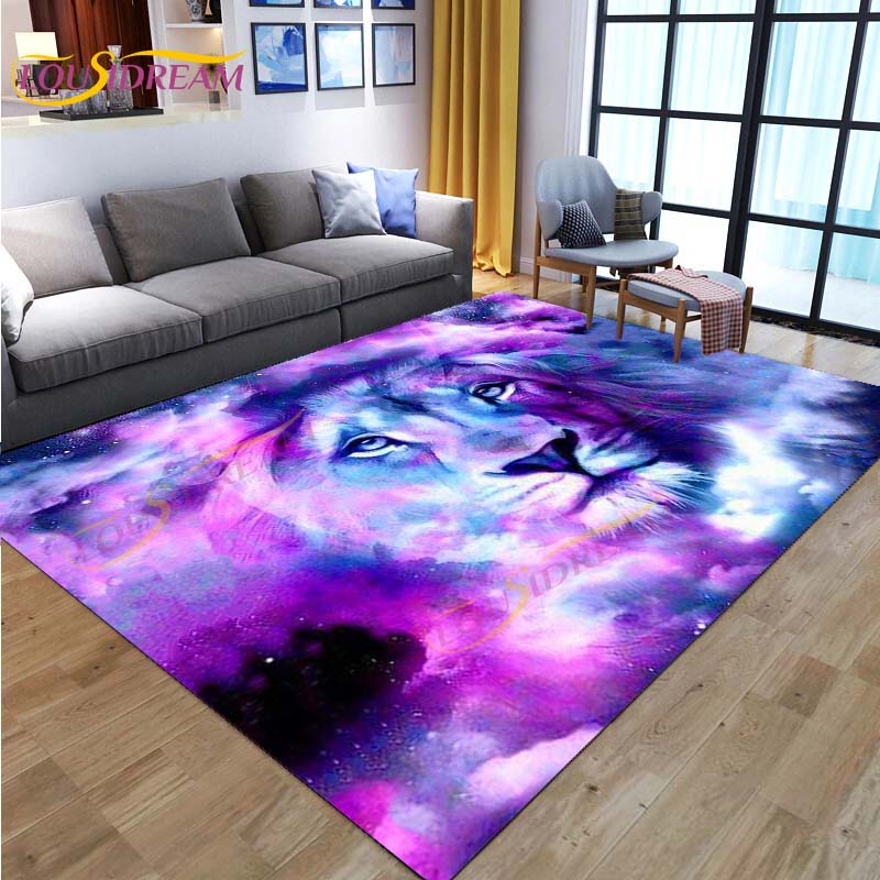 3D Lion Tiger Rug Beautiful Lion Face Rug Modern Carpets for Living Room Area Rug Non Slip Floor Rug Wild Cat Glare Rug Play Mat