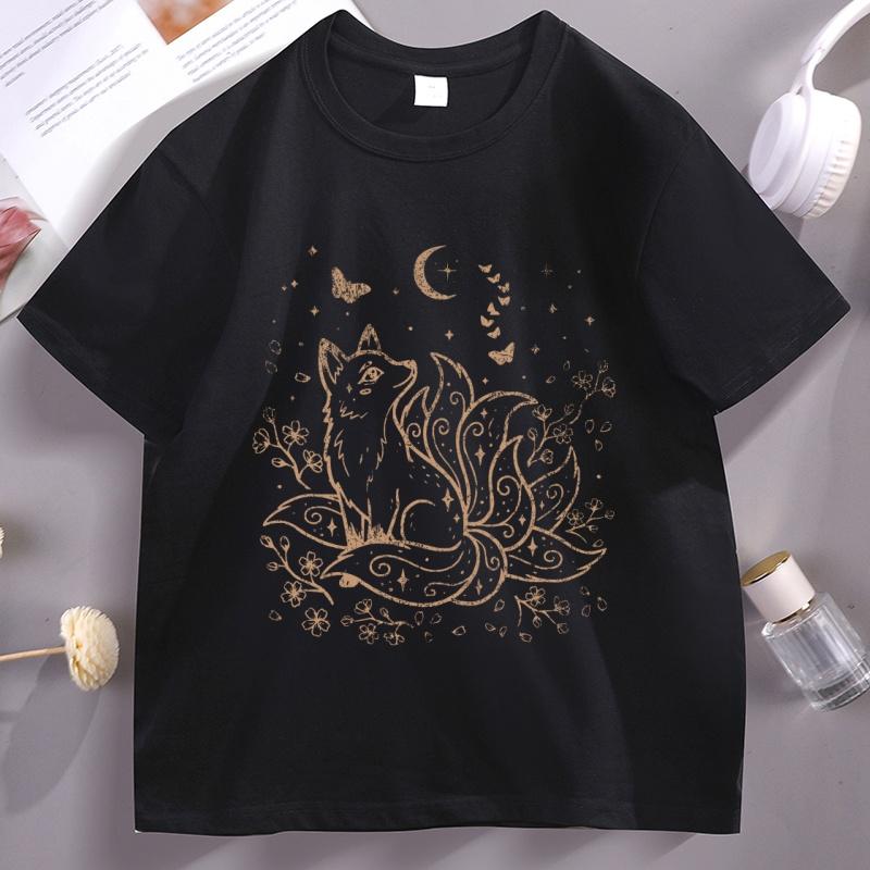 

Mystic Fox Cherry Blossom Graphic T Shirts Funny Graphic Tshirt Cotton Comfortable Short Sleeve Round Neck Tshirt Male Tees 5XL різнокольоровий