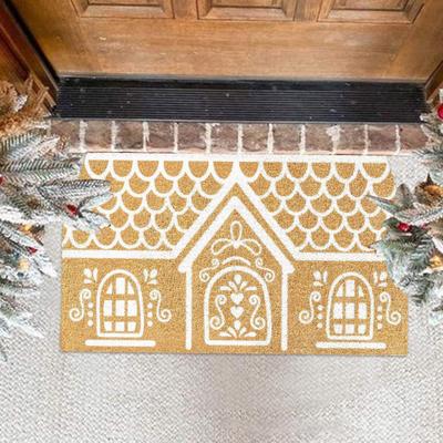 Christmas Entrance Rug Gingerbread House Floor Mat Dirt Scrubber Washable Vintage Holiday Doormat with Non-Slip Backing for Front Door Entryway Porch