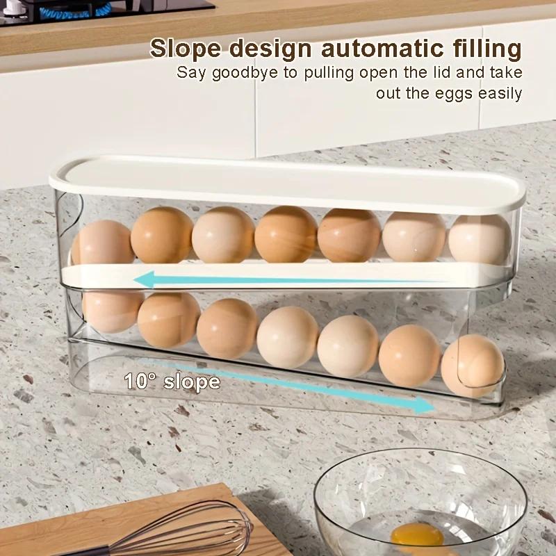 Dispenser Refrigerator Egg Storage Box Double Layers Rolling Egg Automatic Scrolling Holder Household Large Capacity Organizer
