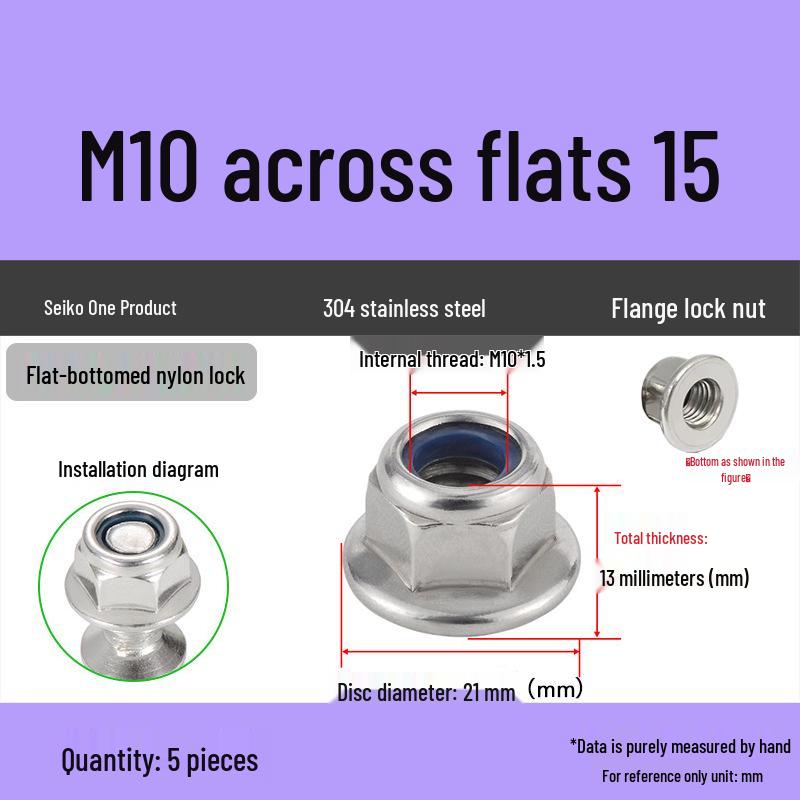 304 Stainless Steel Nylon Locking Flange Nut with Washer