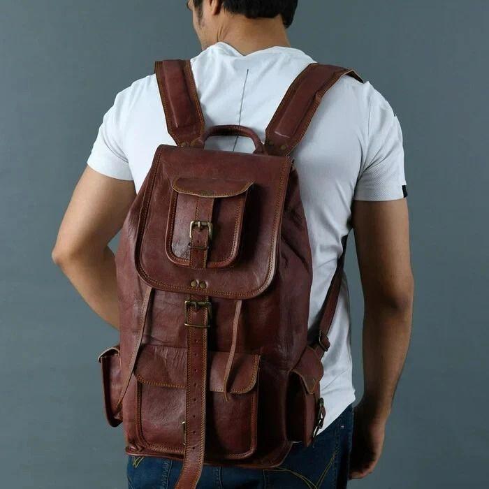 Leather Bag Backpack Rucksack Genuine Men's Vintage New Travel Brown