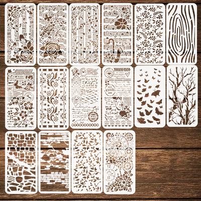 16 Pieces/set, Geometric Texture, Hollow Template, Floral Creative Fabric DIY, Wall Panel Graffiti, Spray Painted Cover Panel, Reusable