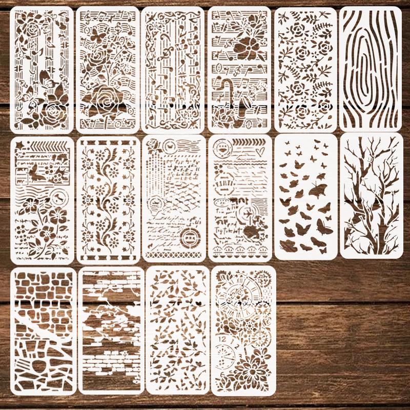 16 Pieces/set, Geometric Texture, Hollow Template, Floral Creative Fabric DIY, Wall Panel Graffiti, Spray Painted Cover Panel, Reusable