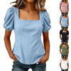 Women's Square Neck Blouse with Puff Sleeves, Casual Fashion Top for Everyday Wear