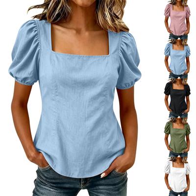 Women's Square Neck Blouse with Puff Sleeves, Casual Fashion Top for Everyday Wear