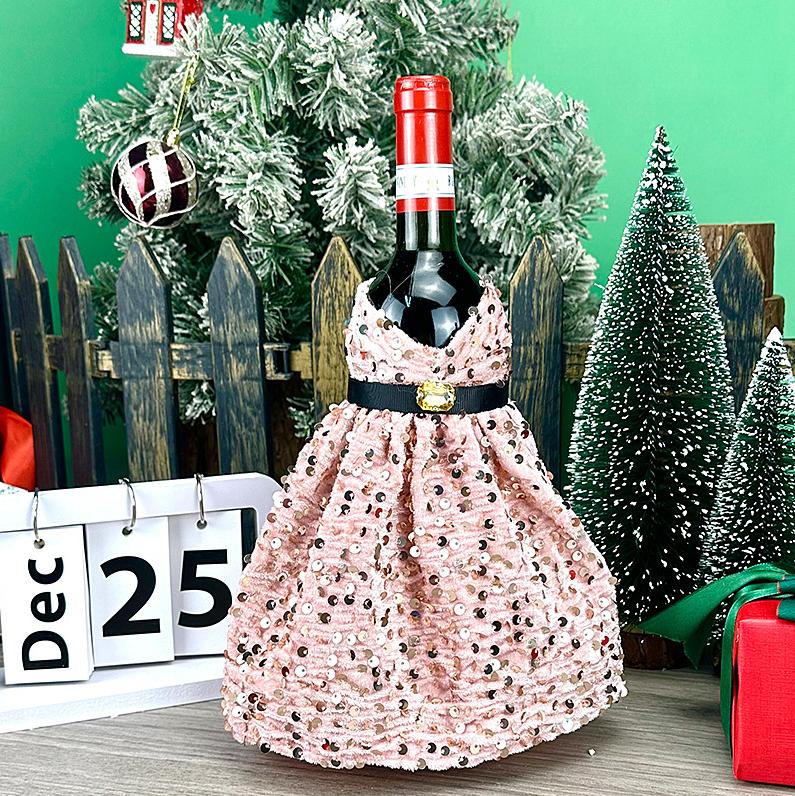 Copribottiglia di Vino di Natale Paillettes Maniche per Bottiglia di Champagne Vestito per Bottiglia di Vino per Natale Matrimoni Feste di Compleanno Forniture