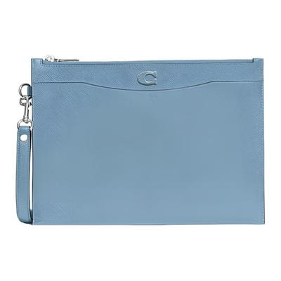 Handgelenktasche 30 Einfarbig Logo Buchstabe Reißverschluss Rautenmuster Canvas Mit Leder Mahjong Clutch Tasche Groß Damen Clutch Blau CJ798-POL