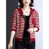 Chinese mother spring and autumn clothes hooded lapel jacket women's new models in the elderly striped cardigan red sweater