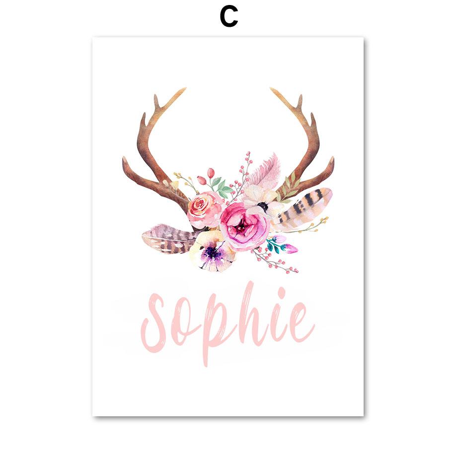 Pink Fairy Unicorn Arrow Flower Name Custom Nursery Wall Art Canvas Painting Posters And Prints Picture For Girl Kids Room Decor