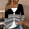 Tops for Women Geometric Print Long Sleeve Fake Two‑Piece Top Fall Casual Slim Pullover Women's Long Sleeve Top