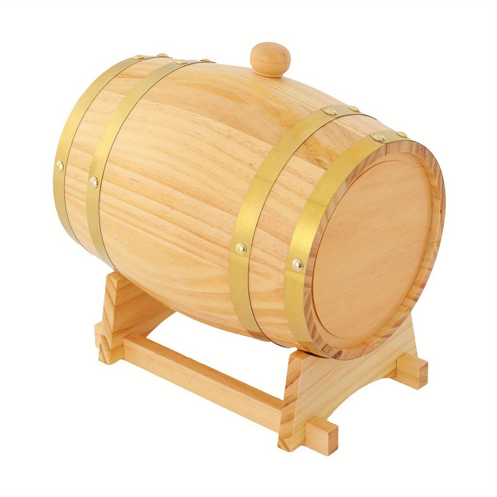 0.66 Gallon Pine Wood Wine Barrel – Vintage Barrel with Stainless Steel Hoops & Faucet – Home Brewing & Party Dispenser – Natural Wood