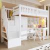 Loft Bed, 90x200cm, Storage Ladder, Wardrobe, Desk, Drawers, Storage Compartments, Without Mattress, White
