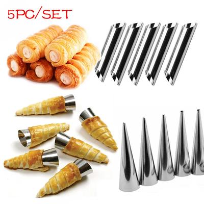5pc/set Stainless Steel Pastry Cream Horn Molds Conical Tube Cone Pastry Roll Horn Mould Kitchen Baking Coil Tool