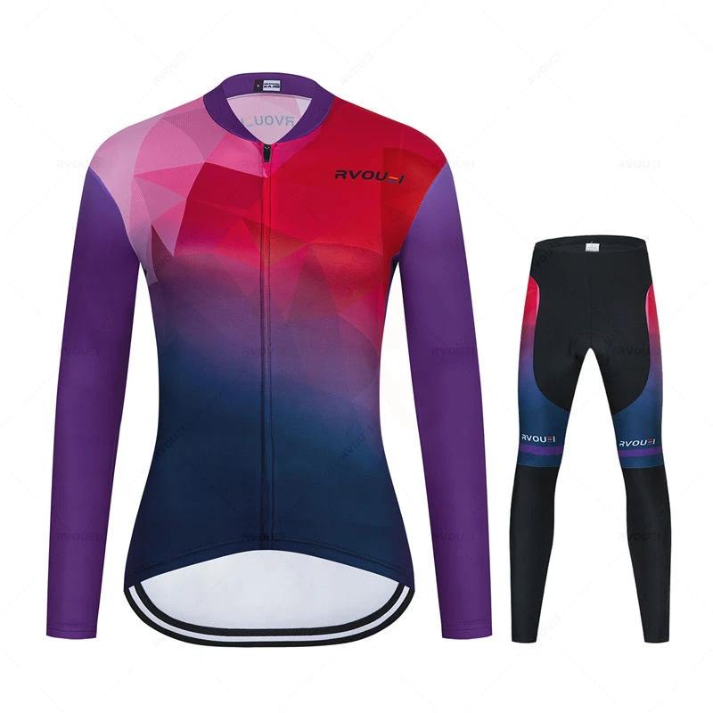 Cycling Clothing Women Long Sleeve Jersey Suit Outdoor Riding Bike MTB Cycling Jersey Bib Pants Set 2026 Autumn Breathable Cycling Suit Set