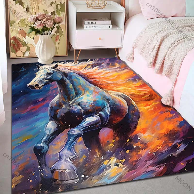 1PC Galloping Horse with Fiery Colors Print Carpet Rug for Living Room Bedroom Sofa Doormat Home Decor Non-slip Floor Mat
