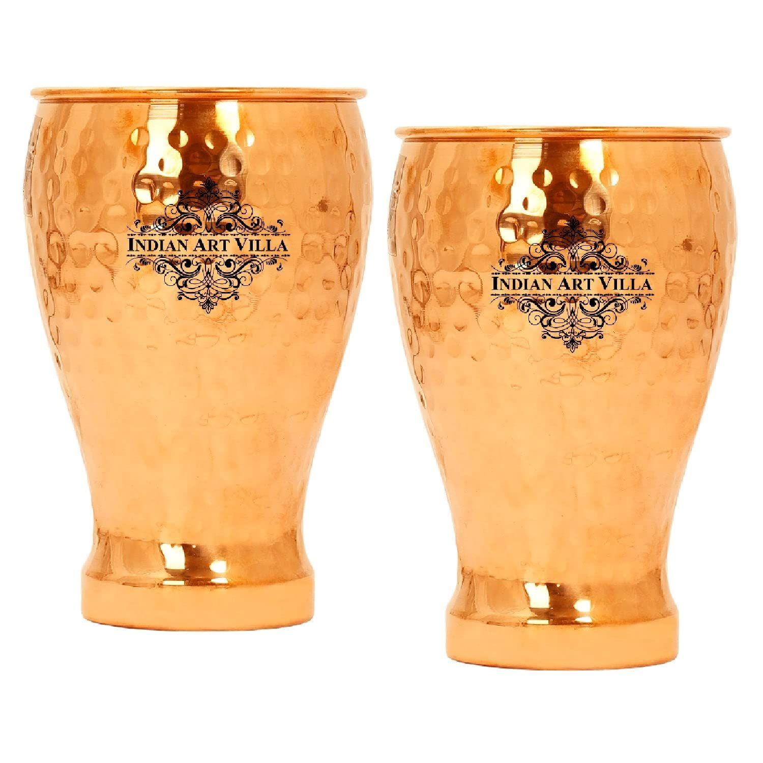 

Copper Glass Tumbler, Hammered Design, Drinkware, 430 ML, Pack of 2