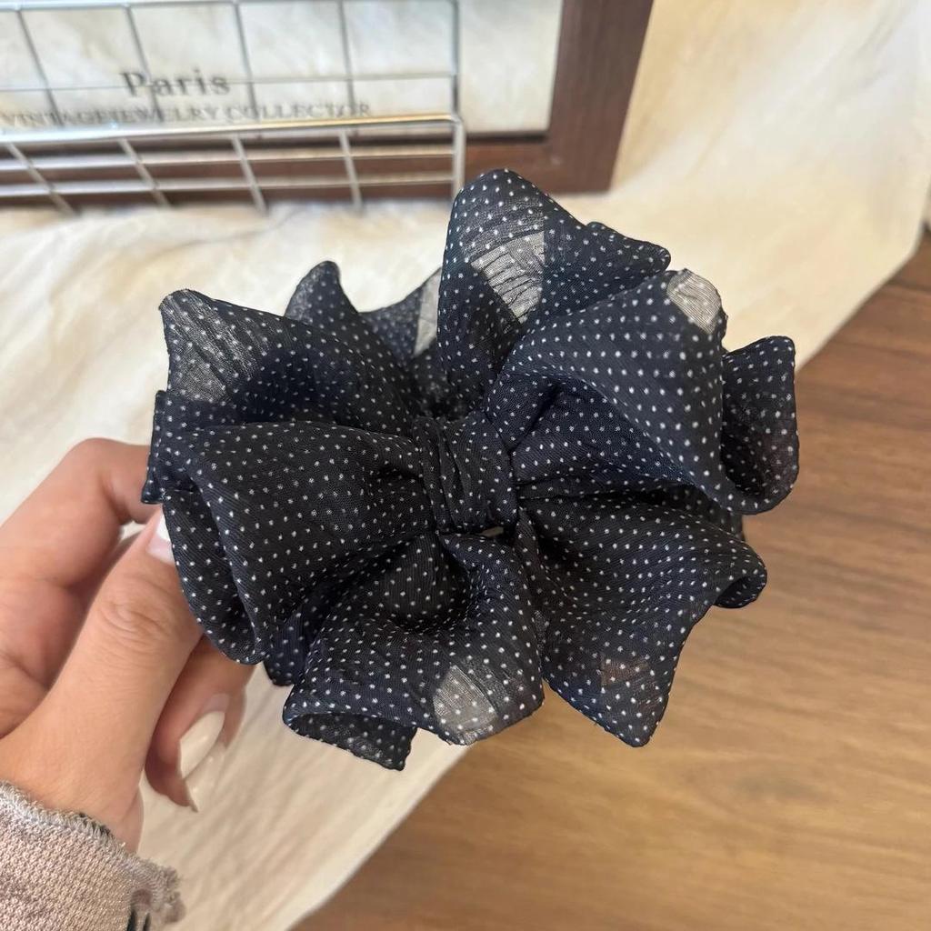 Korean Style Polka Dot Bow Banana Clip for Elegant Half-Up Hairstyles