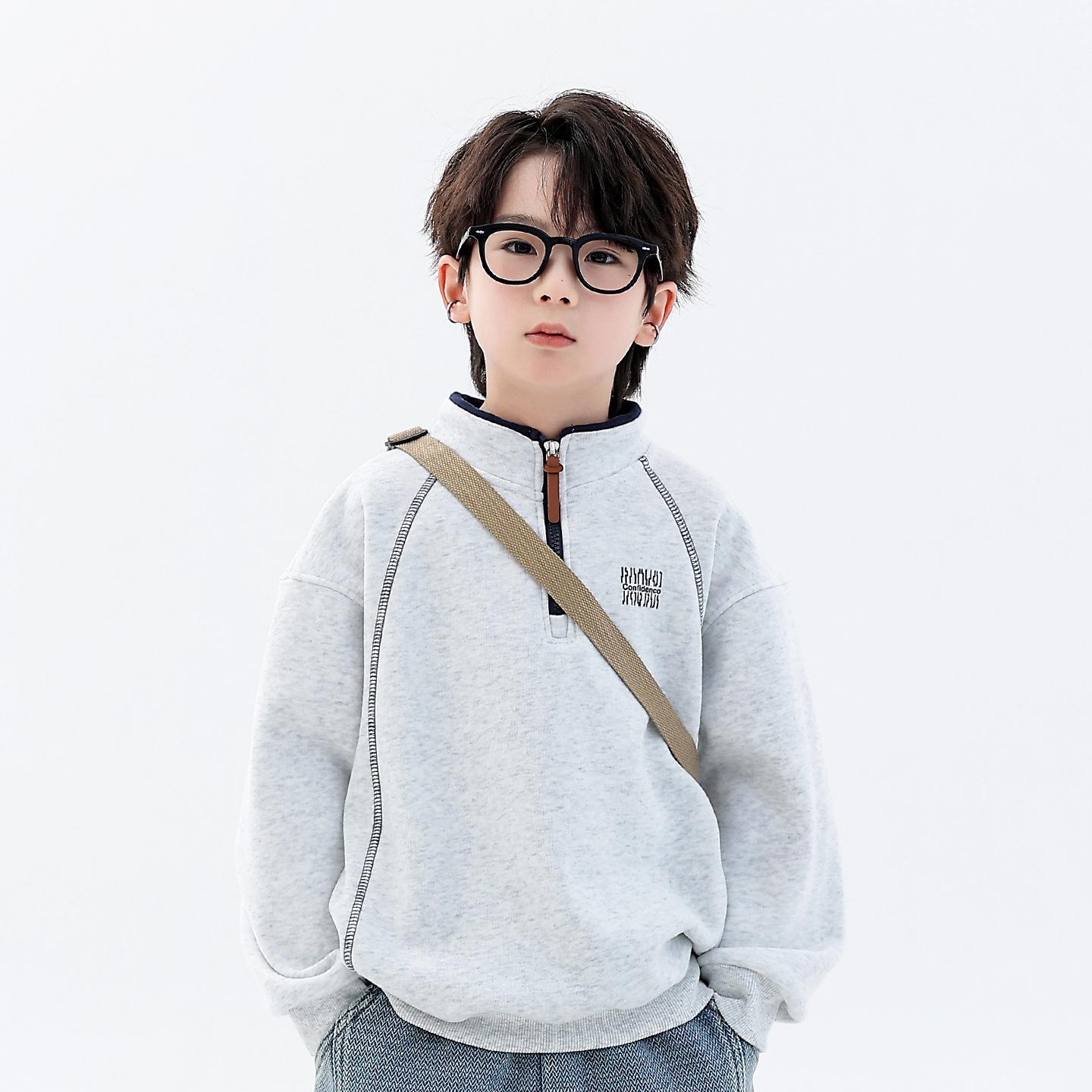 

Boys 2025 Fleece-Lined Stand Collar Hoodie - Handsome Winter Base Layer for Medium to Large Children 110 хізер сірий колір