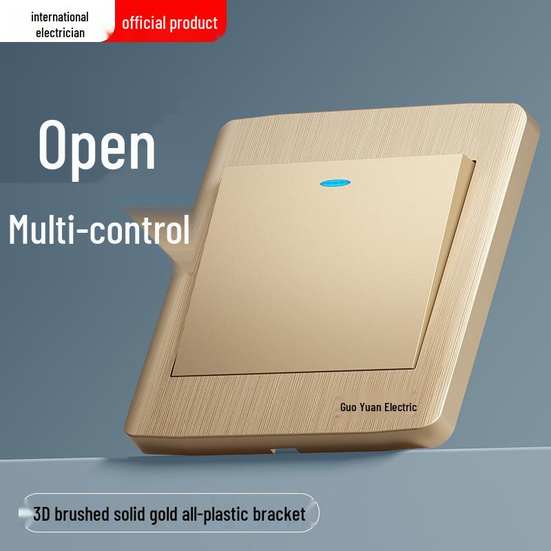 Gold 86 Typ Elektrische Nachttischlampe Wandschalterpanel mit Einzel-/Doppelsteuerung und Fünflochsteckdose