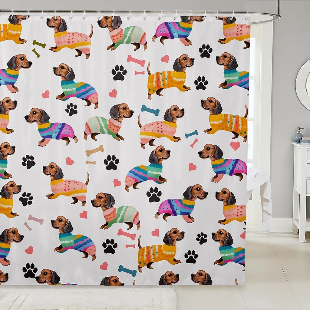 Cartoon Corgi Bathroom Curtain,Blossom Flower Green Leaves Shower Curtain Kids Girls Bathroom Decor,Cute Dog Nature Botanical