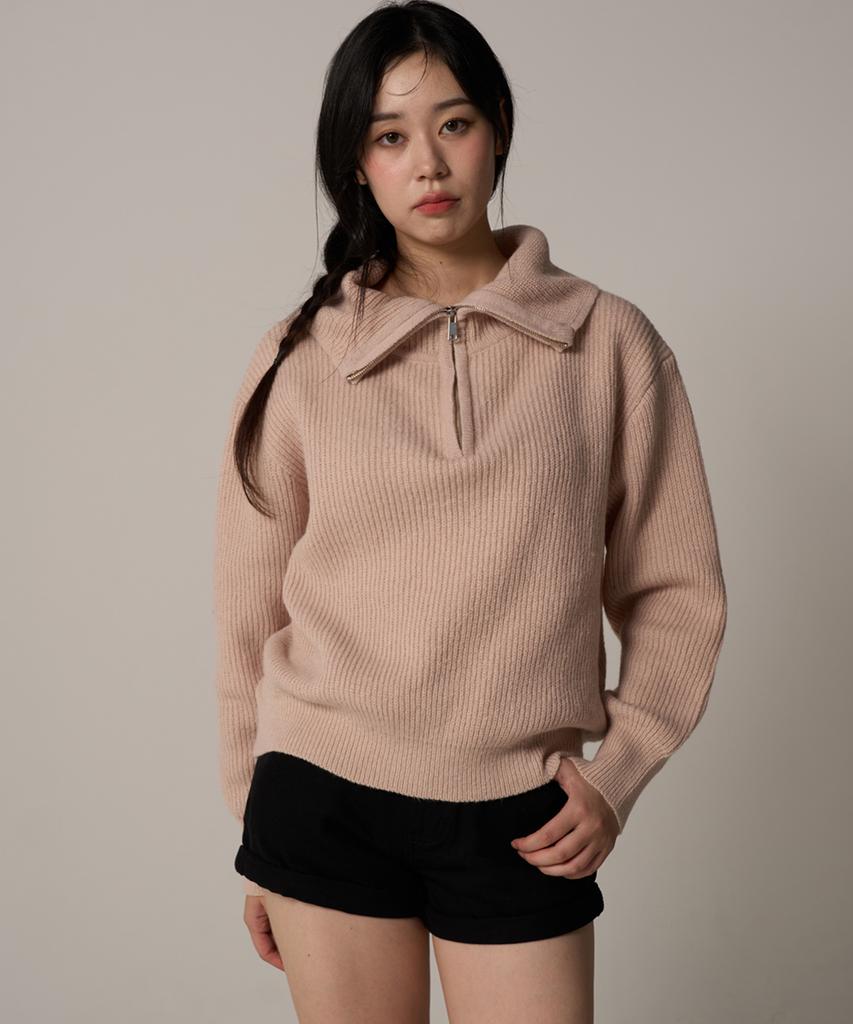 FADERMENT Essential Turtleneck Zip-Up Knit (Beige)