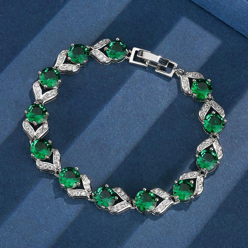 Jewelry Retro Simulation Corundum Light Luxury Full Diamond Retro Round Bracelet Main Stone 6.5Mm