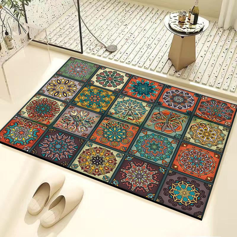 Retro Tile Diatom Mud Floor Mat Dirt-resistant Foot Mat Strong Water Absorption Non-slip Floor Mat