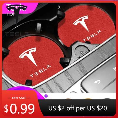 Car Sticker 2025 New Tesla 2pcs Non-slip Car Logo Coaster Water Cup Pad For Tesla Model 3 Y S X 2017 2018 2019 2020 2021 2022 20