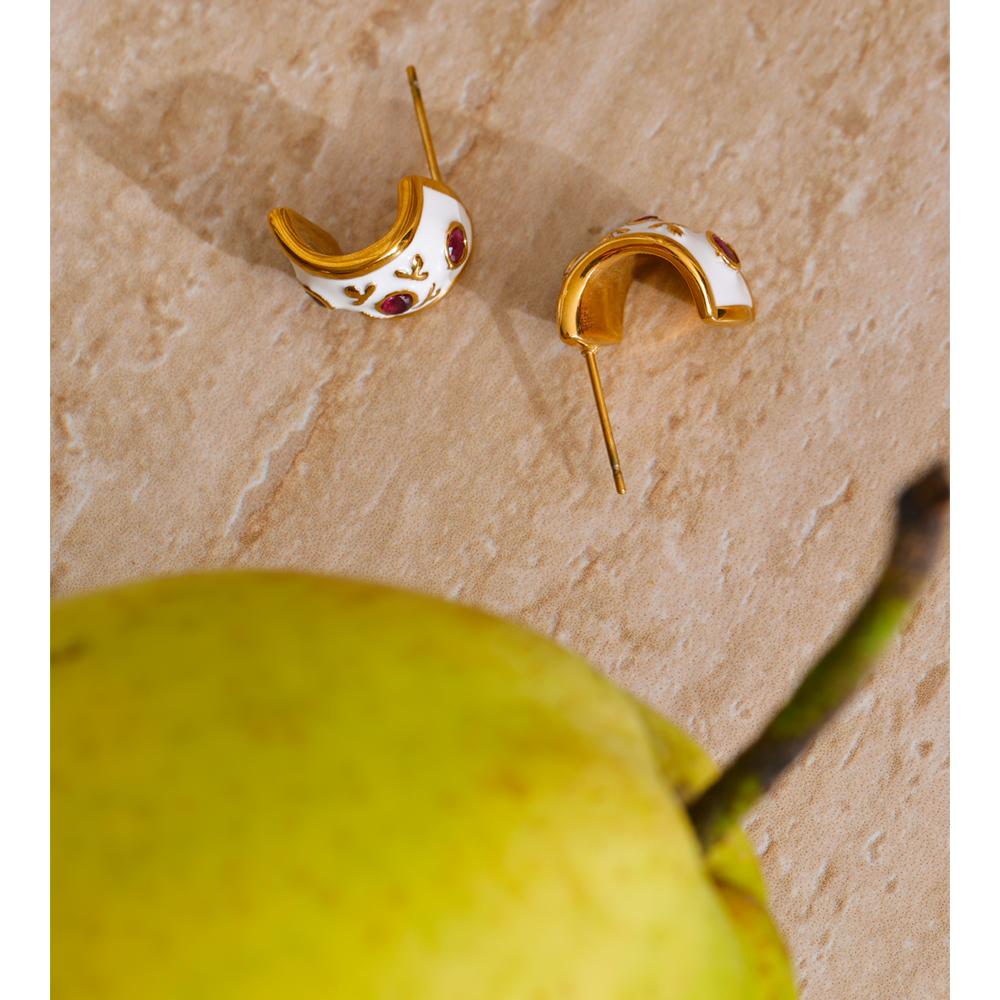 Eetit Weiße Emaille Zirkonia C-Form Huggie Ohrringe für Damen Edelstahl Täglich Hochwertiger Schicker Schmuck Allergie Vorbeugen